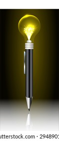 Vector Illustration. icon. Idea, Pen with Light bulb with drawing business success strategy plan, Inspiration modern design concept template workflow layout. 