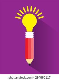 Vector Illustration. icon. Idea, Pencil with Light bulb with drawing business success strategy plan, Inspiration modern design concept template workflow layout. 