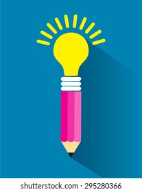 Vector Illustration. icon. Idea, Pencil with Light bulb with drawing business success strategy plan, Inspiration modern design concept template workflow layout. 