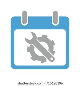 Vector illustration of an icon with an image of a wrench with a gear and calendar for an application, a website, an infographic, a business presentation on a white background