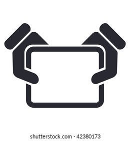 Vector illustration of icon isolated depicting two hands presenting a paper or an empty tray