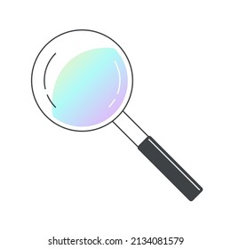 Ilustración vectorial de un icono de lupa aislada con reflexión de gradiente iridiscente. Una simple lupa de línea sobre un fondo blanco. Símbolo de búsqueda e investigación