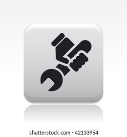 Vector illustration of icon isolated in a modern style, depicting a hand holding a wrench