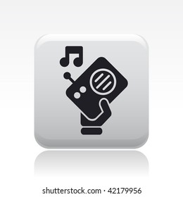 Vector illustration of icon isolated in a modern style, depicting a hand holding a radio with symbol of music