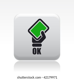 Vector illustration of icon isolated in a modern style, depicting a hand showing a green card