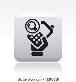 Vector illustration of icon isolated in a modern style, depicting a hand holding a mobile phone with the magnifying glass symbol