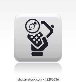 Vector illustration of icon isolated in a modern style, depicting a hand holding a mobile phone with the drawing symbol