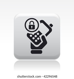 Vector illustration of icon isolated in a modern style, depicting a hand holding a mobile phone with the symbol of lock