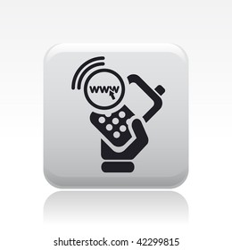 Vector illustration of icon isolated in a modern style, depicting a hand holding a mobile phone with the internet browse symbol