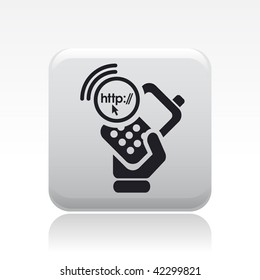 Vector illustration of icon isolated in a modern style, depicting a hand holding a mobile phone with the internet browse symbol