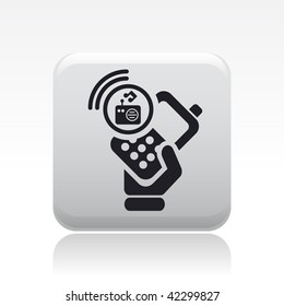 Vector illustration of icon isolated in a modern style, depicting a hand holding a mobile phone with the radio symbol