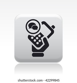 Vector illustration of icon isolated in a modern style, depicting a hand holding a mobile phone with the chat symbol