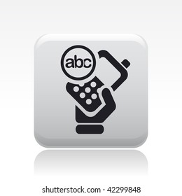 Vector illustration of icon isolated in a modern style, depicting a hand holding a mobile phone with the text  symbol