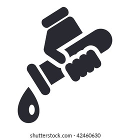 Vector illustration of icon isolated in a modern style, depicting a hand holding a tool for pouring liquid