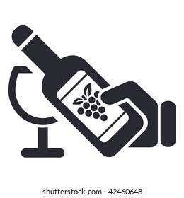 Vector illustration of icon isolated in a modern style, depicting a hand holding a bottle of wine