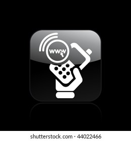 Vector illustration of icon isolated in a modern style, depicting a hand holding a mobile phone with the internet browse symbol