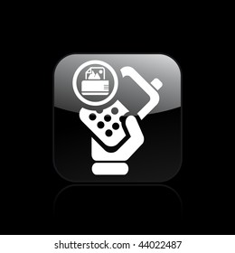 Vector illustration of icon isolated in a modern style, depicting a hand holding a mobile phone with the print symbol