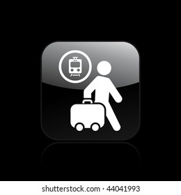Vector illustration of icon isolated in a modern style, depicting a tourists walking with suitcase