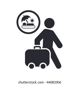 Vector illustration of icon isolated in a modern style, depicting a tourists walking with suitcase