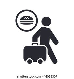 Vector illustration of icon isolated in a modern style, depicting a tourists walking with suitcase
