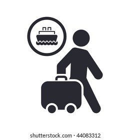 Vector illustration of icon isolated in a modern style, depicting a tourists walking with suitcase