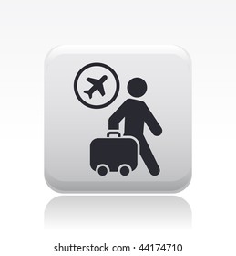 Vector illustration of icon isolated in a modern style, depicting a tourists walking with suitcase