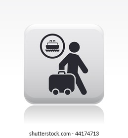 Vector illustration of icon isolated in a modern style, depicting a tourists walking with suitcase