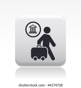 Vector illustration of icon isolated in a modern style, depicting a tourists walking with suitcase