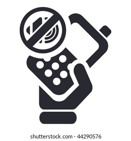 Vector illustration of icon isolated in a modern style, depicting a hand holding a mobile phone with the symbol of mute