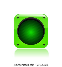 Vector illustration of a icon isolated in a modern style with a reflection effect depicting a green traffic light