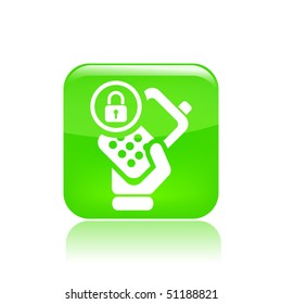 Vector illustration of icon isolated in a modern style, depicting a hand holding a mobile phone with the symbol of lock