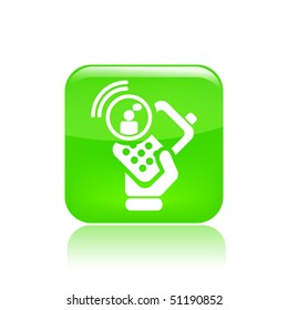 Vector illustration of icon isolated in a modern style, depicting a hand holding a mobile phone with the chat symbol