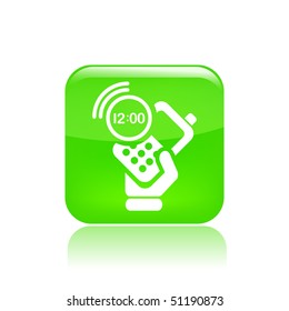 Vector illustration of icon isolated in a modern style, depicting a hand holding a mobile phone with the symbol alarm