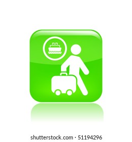 Vector illustration of icon isolated in a modern style, depicting a tourists walking with suitcase