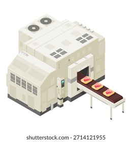 Um ícone de ilustração vetorial de uma máquina isométrica de processamento de carne. Tecnologia industrial que descreve a indústria de produção e embalagem de carne.