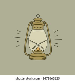 Vector illustration or icon kerosene lamp. Oil lamp linear symbol