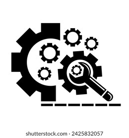 Ilustración vectorial, icono, llave y logo de engranaje. industria. Aislado sobre un fondo blanco.	