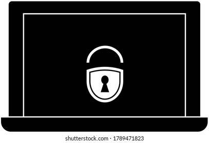 Vektorgrafik-Symbol für Laptop- und Padlock-Sicherheit von personenbezogenen Daten und Datensystem gesperrt schwarz-weiß