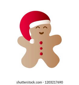 Vector illustration icon of laughing gingerbread man dressing in red Santa Claus' clothes on a white background