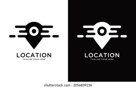 Icono de ilustración vectorial con concepto de tecnología de sistema de seguimiento de ubicación en un fondo blanco y negro.