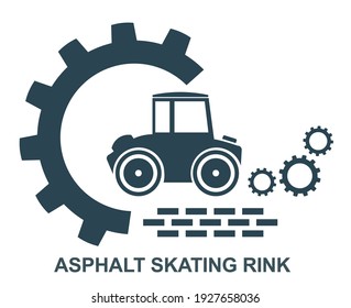 Vector illustration of the icon and logo of an asphalt concrete roller of special equipment for construction work of enterprises and organizations. Tractor equipment.