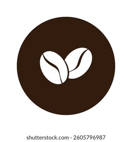 Vector illustration of an icon, a logo of brown coffee beans on a round emblem on a white background.