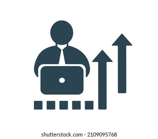 Ilustración vectorial de un ícono, logotipo, negocio, finanzas y marketing. Crecimiento, logros. Aislado sobre un fondo blanco.