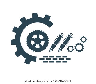 Ilustración vectorial, icono y logotipo con piezas de coche. Servicio de coches. Almacén de piezas automáticas.