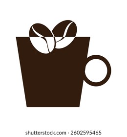 Vector illustration of the icon, the logo of a coffee cup and coffee beans on a white background.