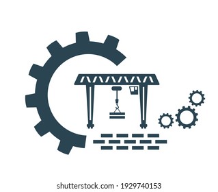 Ilustración vectorial del icono, logotipo de una grúa, construcción, carga.	