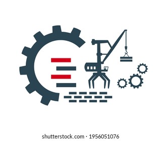 Vector illustration of the icon, logo of the crane, construction, loading. Special equipment.