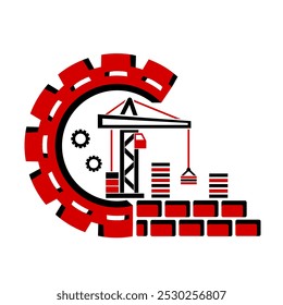 Vector illustration, icon, logo of a crane, construction industry. 