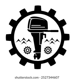 Vector illustration, icon, logo of an outboard boat motor	