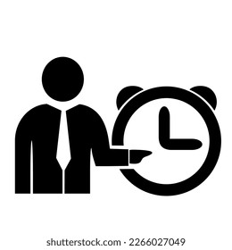 Vector illustration, icon, logo of a person and a watch. Flat design. Isolated on a white background.